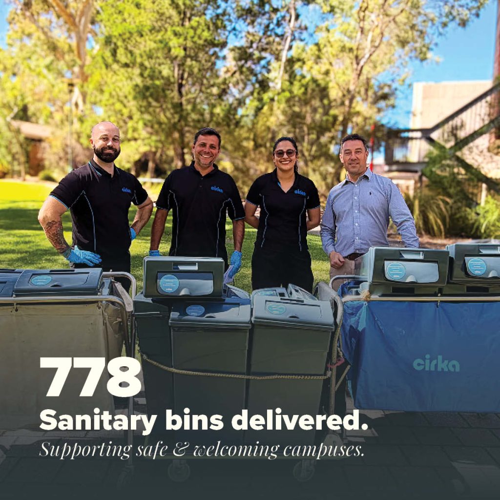 Cirka crew delivering sanitary bins at Adelaide University